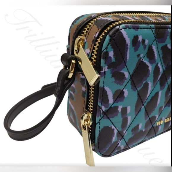 NWT TED BAKER LONDON Bag Crossbody Camera Olive Quiltt Leopard Faux Leather - Picture 5 of 12